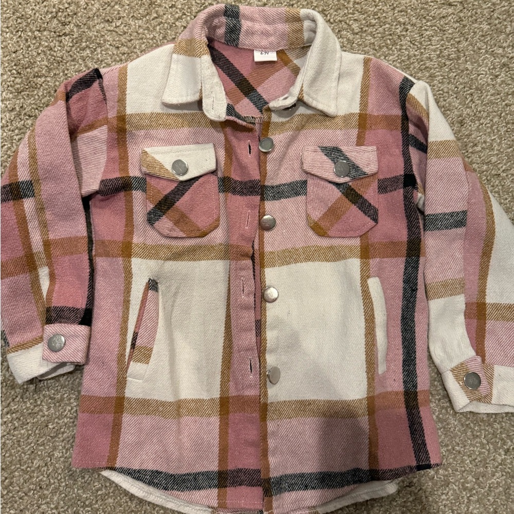 Plaid Shacket with Pink and Tan Accents